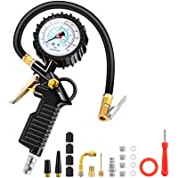 BURNNOVE Medidor de Presión de Neumáticos Digital 220PSI Pistola de Inflado y Compresor Digital con 4 Tapones de Válvula…